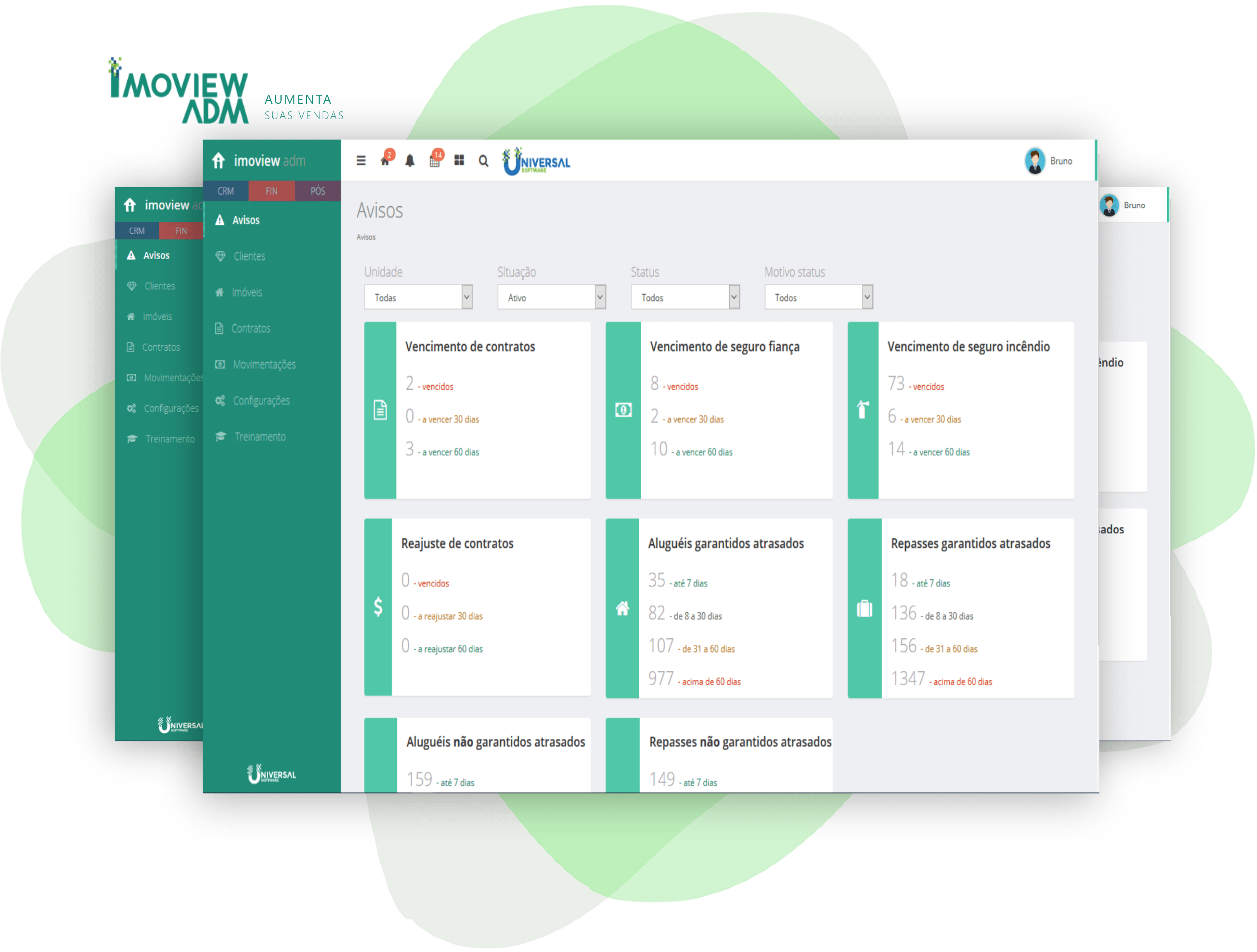 Layout do Software para administração de imóveis da Universal Software