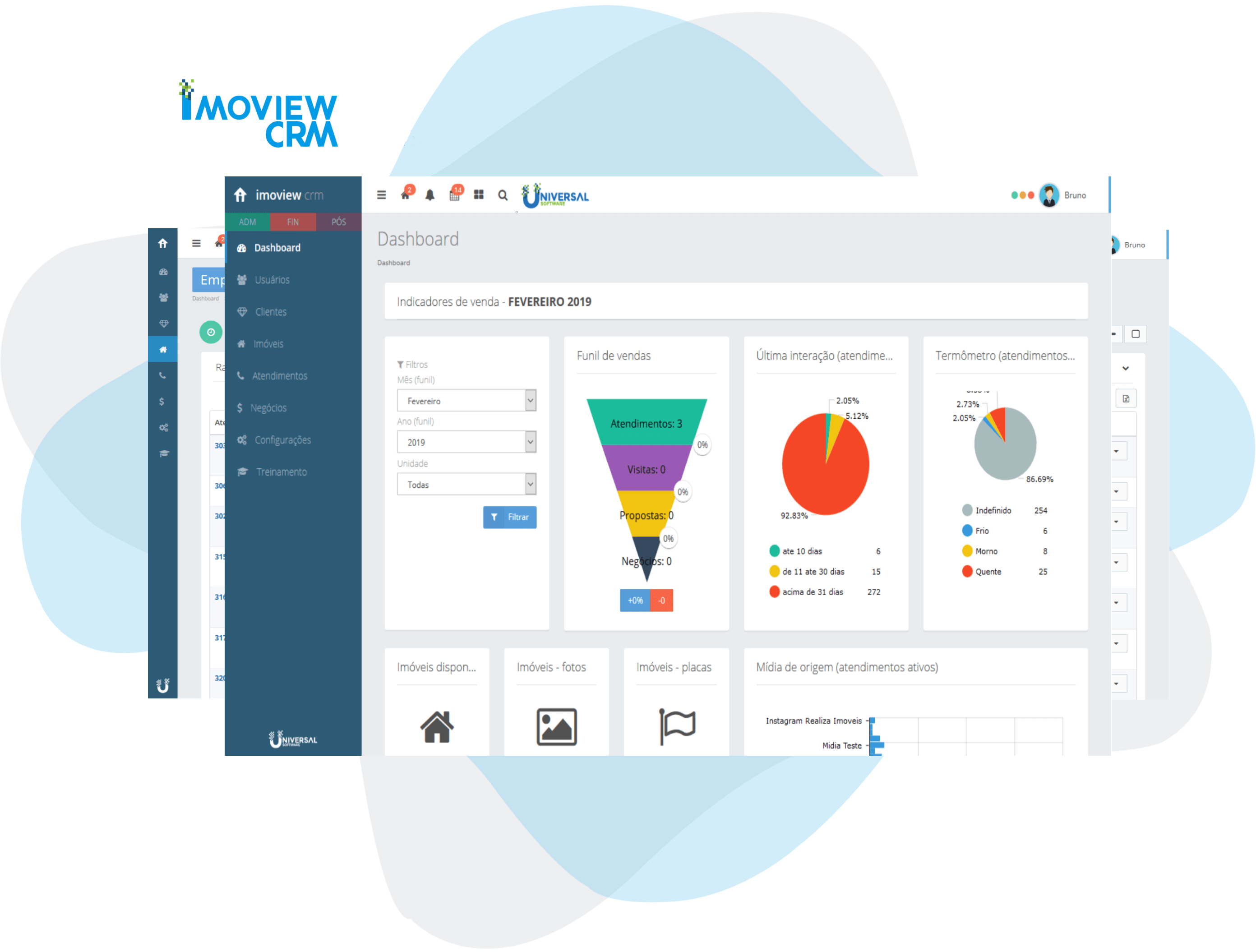 Layout do CRM que a Universal Software disponibiliza para imobiliária