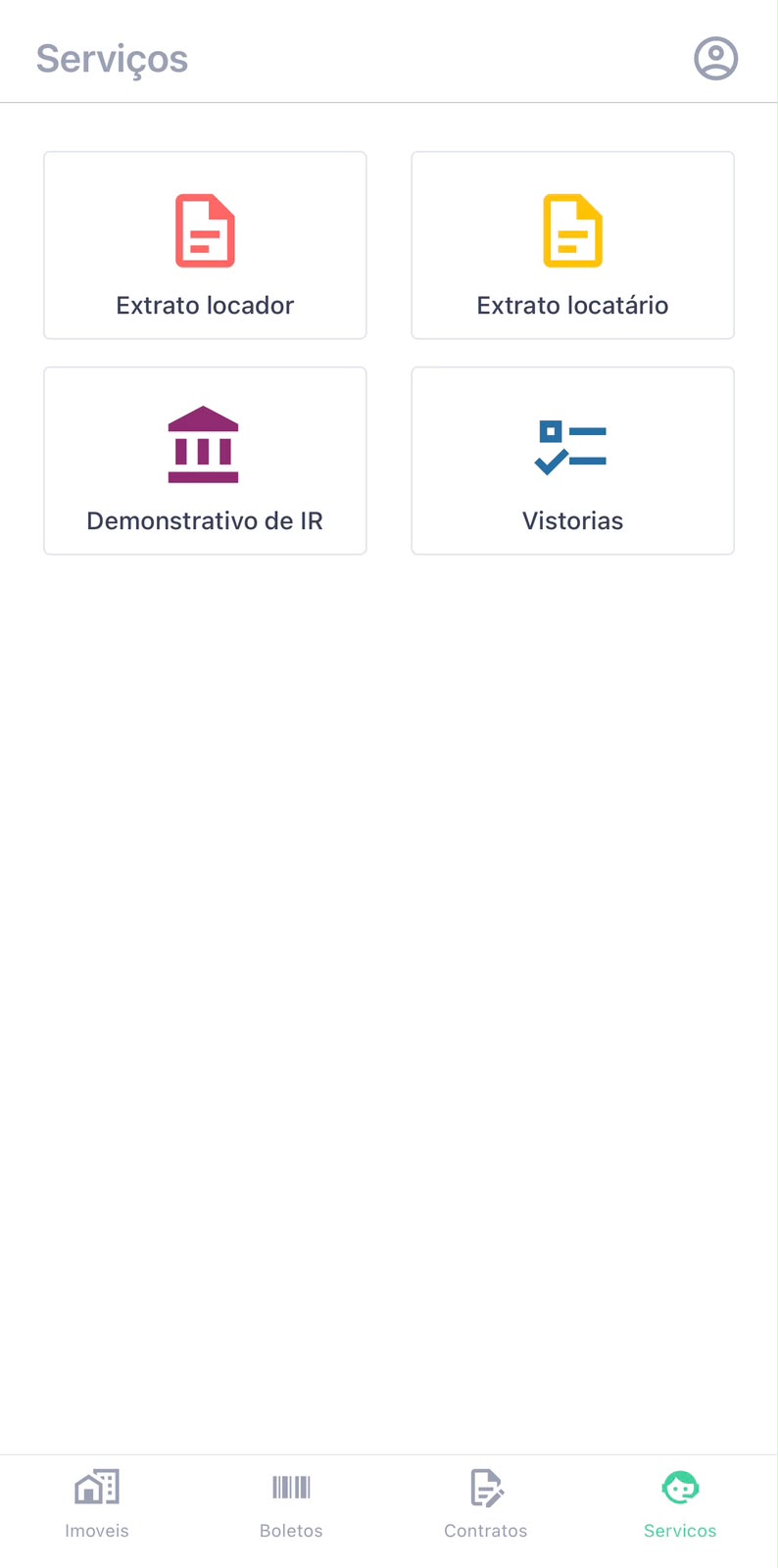 Tela de servi&ccedil;os do App Imoview Cliente